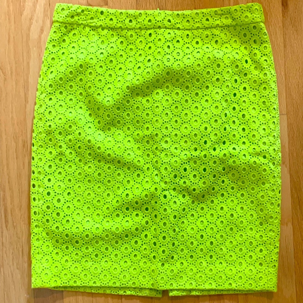 J Crew Neon Green Cotton Doily Style Pencil - 8